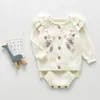 Rompers Milancel 2023 Moda Kız Giysileri Güzel Nakış Bebek Kız Kemer Bodysuits Bron için (HARDIGAN'ın ayrı satın alması gerekiyor)