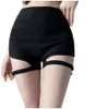 Short de couleur noire taille haute pour femmes, découpe en tissu extensible, design évidé, pantalon court SML