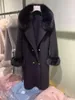 Pele rosa java qc20068 nova chegada venda quente feminino casaco de lã de inverno com casaco de caxemira real gola de pele de raposa real manguito de pele