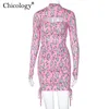 Casual Dresses Chicology Pink Fire Y2K Cute Dress Long Sleeve Bodycon Party Club Outfits Women Summer Clothes Birthday Streetwear 230503