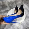 드레스 슈즈 Tikicup Gradient Colors Collection 여성 뾰족한 발가락 하이힐 파티 신발 패션 디자이너 스틸레토 펌프에 편안한 슬립
