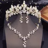 Necklace Earrings Set Flower Crown Bridal For Women Sets Pearls Tiaras Bride Wedding Prom Jewelry Fashion Accessories