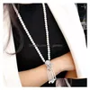 Chains White 89Mm Natural Freshwater Pearl Jewelry Sweater Chain Necklace Leopard Head Inlay Zircon 56Mm Tassel Drop Deliver Dhgarden Dhakl