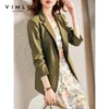 Pants VIMLY Winter Blazers For Women 2021 Fashion New Lapel Blended Overcoat Elegant Office Lady Jacket Coats Female Green Coat F9086