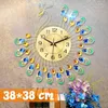 Relojes de pared 3D de lujo con forma de pavo real, reloj de Metal para decoración de la habitación del hogar, manualidades, adornos, regalo, 38x38cm