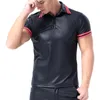 Męskie koszule T plus wielkości męskie koszule faux skórzane koszule z krótkim rękawem TEE Sports Fitness Body Shapers