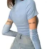 T-shirt da donna 2023 T-shirt da donna a maniche corte color block con maniche lunghe T-shirt con stampa a lettere Girocollo Magliette solide Pullover Top Donna