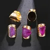 Band Rings Irregular Geode Genuine Stone Hole Open Ring for Women Purple Crystal Adjustable 1pcs Random Y23