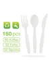 Dinnerware Sets 150pcs Disposable Utensils 100% Compostable Forks Spoons Knives Cutlery Combo Set Durable and Heat Resistant Plastic with Tray 230503