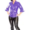 Kvinnors blusar Glossy PVC Leather Casual Top Slim Button Shirt Turn-Down Collar Blus Women Club Party Regelbundet Workwear 7xl