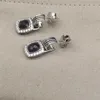 Femme 9 cristaux couleurs boucles d'oreilles S925 Simple concepteur charme Stud argent plaqué goutte luxe boucle d'oreille carré zircone mariage femmes bijoux woman bijoux