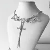 Подвесные ожерелья винтажные веточка кросс -канатная цепная ожерелье готического меча панк -ювелирные украшения подарки на Хэллоуин для друзей