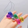 Band Rings Summer New Mutilcolor Transparent Acrylic Resin Water Droplets Shape Oval for Women Girls Travel Jewelry HUANZHI 2021 Y23