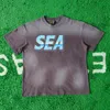 メンズTシャツメンズカエルドリフトファッションストリートウェアグラフィックセントマイケルウィンドとシーヴィンテージクラックルプリントレトロTシャツティートップス