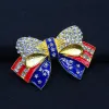 10 Pcs/Lot American Flag Brooch Crystal Rhinestone Bow-knot Shape 4th of July USA Patriotic Pin hipl825