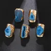 Anneaux de bande Irrégulière Geode Pierre Agate Tranches Large Anneau Ouvert pour les Femmes Boho Redimensionnable Doigt Bijoux Y23