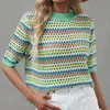 T-shirt femme Doury 90s Rainbow Hollow Out Knitwear Femme T-shirts rayés transparents Summer Boho Beach Style Cover-ups Crop Tops y2k 230503