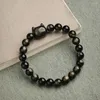 Strand Obsidian Bracelet Gold Silver Color Natural Stone Lucky For Women Men Crystal Hand Jewelry Acces K3c9