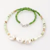 Cara verde de pedra natural de pedra de pedra artesanal colares de pérolas para meninas jóias