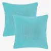 Corduroy Velvet Solid Color Suqare Cusion Accent Throw Throud Pillow للأريكة ، 18 × 18 ، أكوا ، 2 عبوة