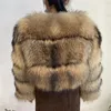 Manteau en vraie fourrure de raton laveur et de renard argenté pour femme, veste d'hiver pour fille et femme, pardessus à manches courtes et longues, 2022