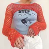 TShirt da donna Vintage lavorato a maglia scava fuori Tshirt Smock Top Protezione solare Supershort Pullover Y2K Estetica Allmatch Preppy Crochet Crop Top 230503