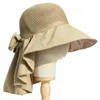 Chapeaux de plein air Femmes Large Large Bord Soleil Chapeau UV Anti Cou Protection Châle Visière Cap Été Pêche En Plein Air Randonnée Seau Chapeau Dames Chapeau Bonnet J0502