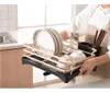 Organización Estante de secado de platos de aleación de aluminio, estante de lavado de cocina de oro rosa, plato, tenedor, cuchillo, fregadero, escurridor de platos, organizador de secado B583