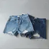 Dames jeans zomer modestijl vrouwelijke knop hoge taille denim shorts vrouwen casual blauw versleten burr gat meisjes kort