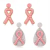 Hoop kolczyki Go2boho z koralikami świadomość raka piersi Rhinestone Hope Pink Ribbon Survivor Warrior Dangle dla kobiet