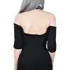 Kvinnors T-skjortor Kort ärm Halter Neckkedja Backless Cold Shoulder Punk Top T-shirts Women Summer Gothic Night Club Sexiga toppar Tees