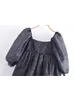 Robes yenkye nouveau 2022 femmes vintage noire imprimement organza princesse courte robe bouffée