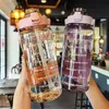 Tumblers 2 Liter Water Bottle with Straw Female Jug Girls Portable Travel bottles Fitness Bike Cup Summer Cold Water Jug with Time Marker 230503
