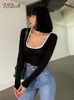 Camisoles Tanks FSDA Spring Summer Black T Shirts Long Sleeve vrouwen 90s Vintage Basic Y2K Sexy Crop Top Casual Fashion 230503