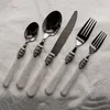 Dinnerware Sets Retro escultura de pérolas de pérolas Faca de faca de aço inoxidável Resina vintage Handle Café Spoons Sobremesa Tableware Pographic Props 230503