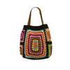 Bolsas originales de crochet hechas de crochet multicolor de hombro afghan vintage estilo étnico bolso de compras de compras para mujer kintting de bricolaje