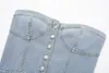 Canotte da donna Donna Denim Croset Button Off The Shoulder Bustier Crop Top