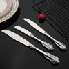 Dinware sets 6pcs Mirror Silver Cutlery Vintage Western Dining Knife Dessert Fork theelepel set luxe eettersgravures set 230503