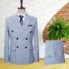 Men's Suits Blazers Blue Linen Men's Suits Bridegroom Tuxedo Tailor-Made Wedding Custom Double Breasted Male Blazer 2-Piece Terno Masculino 230503