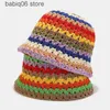 Chapeaux à bord avare femme Crochet fait à la main en laine rayé arc-en-ciel tricoté seau chapeau casquette T230503