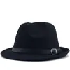 Wide Brim Hats Women's Cap For Men Fedoras Fashion Small Top Hat Black Felt Bowler Vintage Jazz European American Buckle Strap