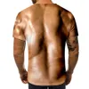 Män s t shirts 3d t bodybuilding simulerad muskel tatuering rolig t naken hud bröst tee korta ärm män kläder 230503