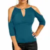 T-Shirt femme été coton chemise à manches courtes épaules dénudées Blouses Sexy solide ample chemise décontractée S-XL 230503