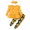 Zestawy odzieżowe Emmababy 2023 Autumn 18m-6 lat Dzieci dzieci Baby dziewczyna 3pcs Set w stylu sukienki żółty marszone z długim rękawem Top Sunflower Print Pants B.