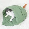 マット猫寝袋、リネンファブリックキャットベッド洞窟の葉の巣、屋内子犬と子猫のための非滑りの底が付いた柔らかいペットのベッド