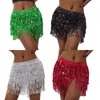 Kjolar kvinnor sexig mag kjol paljetterad frans miniskirt med justerbara midjeband mini kjol för dansföreställning rave party 230503
