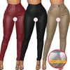 Leggings femme Sexy ouvert Cortch cuir pantalon taille haute Gym PU Clubwear pantalons de survêtement Y2k pantalon érotique sans entrejambe culotte