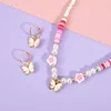 Collier boucles d'oreilles ensemble Boho rose filles petite fleur multicolore argile chaîne à la main perles blanches tour de cou papillon pendentif bijoux