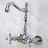 Kitchen Faucets Chrome Wall Mount Double Handle Bathroom Faucet Vanity Vessel Sinks Mixer Tap Cold And Water Tnf969