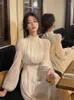 Casual Dresses Vintage Maxi For Women Clothing Elegant French Long Sleeve Bodycon Midi Dress Korean Fashion Design Summer 2023 White